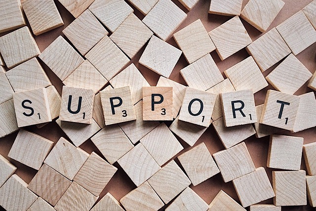 wooden letters spell out the word support